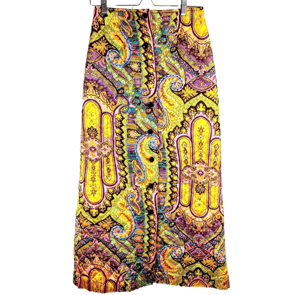 Vintage 60s Mr Winn California Teddi Quilted Paisley Maxi Skirt Boho Hippie Sz S